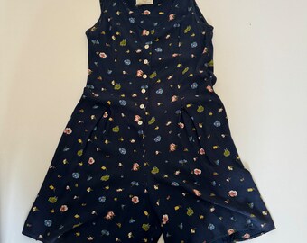 Vintage 90s Playsuit Navy Blue Floral Ditsy Print U.K. Size 10 St Michael