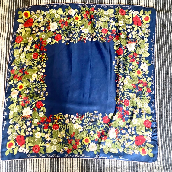 Vintage Silk Square Cornelia James Scarf Navy Blu… - image 6