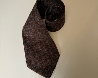 Vintage 70s Wide Kipper Tie Brown Geometric By Tootal