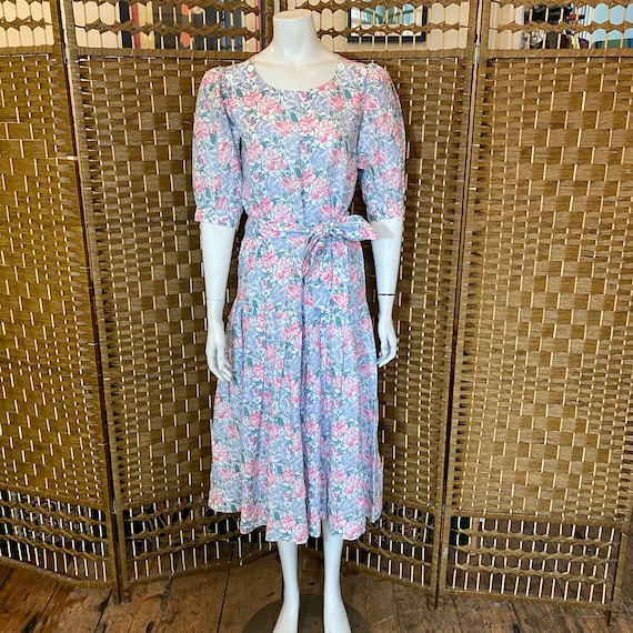 Vintage 80s Laura Ashley Pastel Print Floral Midi… - image 1