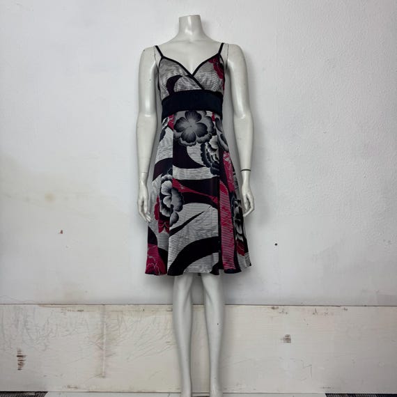 Ted Baker, Vintage Y2K Ted Baker Silk Floral Slip Dress Size 2 (U.K. 10) Pink Black Grey