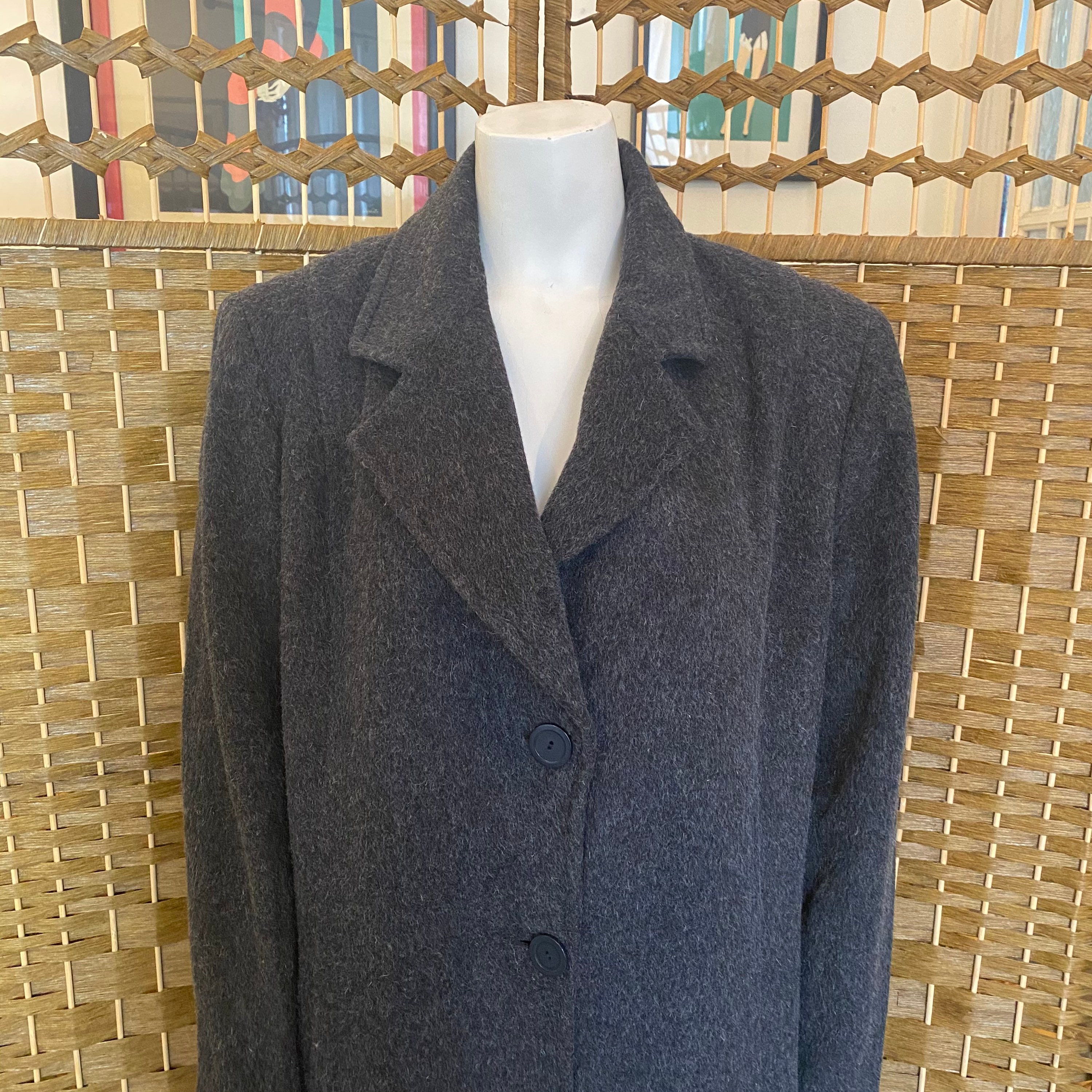 Vintage charcoal grey wool long coat U.K. size 12 14 | Etsy