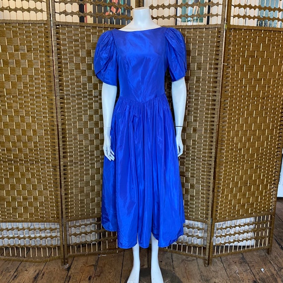 Vintage 80s Laura Ashley bright blue acatate dres… - image 2