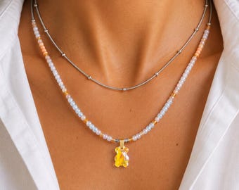 Boho Gummy Bear Ketting Set | Kristallen Hanger Ketting | Japanse Glaskralen | Balinese Handgemaakte Sieraden