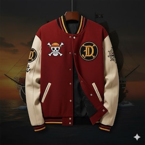 One Piece Anime Varsity Jacket - Straw Hat Pirate Bomber Jacket For Men