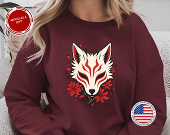 Camiseta de mitología japonesa, camiseta de zorro Kitsune, arte de lirio japonés, regalo japonés para niñas y mamás.