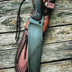 Handmade D2 Steel Bowie Knife: Rosewood Handle, Leather Sheath