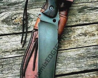 Handmade D2 Steel Bowie Knife: Rosewood Handle, Leather Sheath