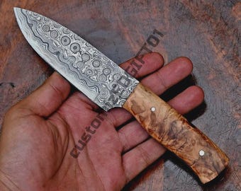 Hand Forged Damascus Hunting Knife: Rain Drop Pattern Blade Gift for him/ birthday gifts