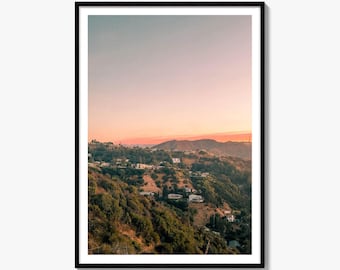Hollywood Sign Sunset Fine Art Photo Print, Hillside Homes Wall Art, Mount Lee Decor