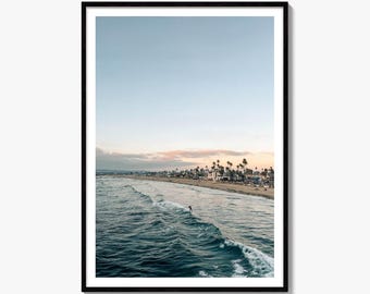 Ocean Beach Surfer Fine Art Photo Print, San Diego Sunset Wall Decor, Palm Coastline