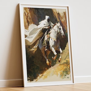 Lámina artística ecuestre de caballo blanco / Decoración orientalista vintage (descarga digital)