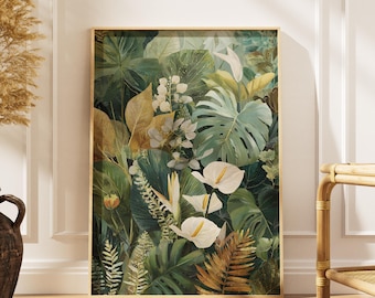 Tropical Foliage Art Print | Lush Green Jungle Wall Decor (Digital Download)