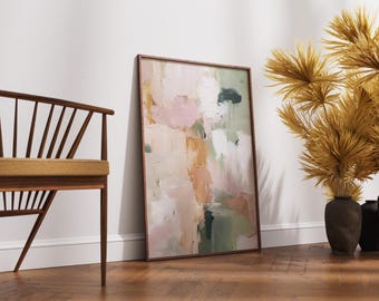 Abstract Art Print, Blush Pink and Sage Green, Modern Wall Decor, Boho Pastel Painting, Textured Brushstrokes Poster, Colorful Nursery Art
