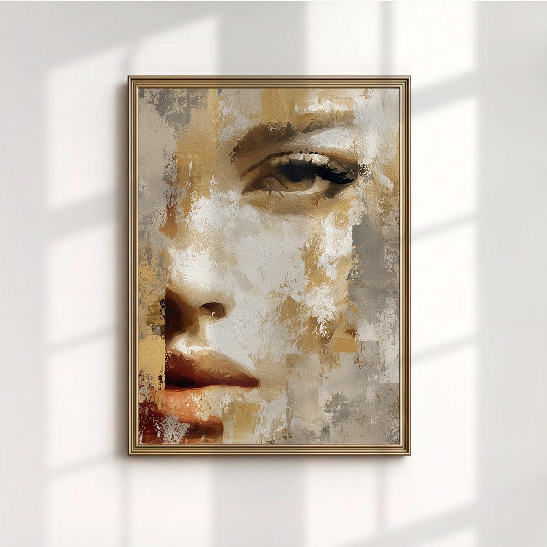 Abstract Face Art Print, Neutral Portrait Oil Painting, Textured ...
