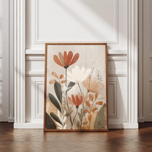 Terracotta Sage Green Botanical Wall Art - Muted Earthy Floral Print - Abstract Wildflower Meadow Decor - Digital Download - Floral Poster