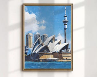 Sydney Opera House and Sky Tower Print, Australia New Zealand Art, Digital Download
