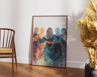 Sisterhood Watercolor Print, Women's Circle Art (Digital Download)