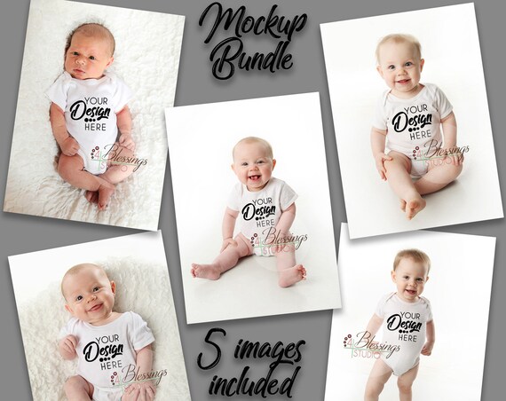 Download Free Baby Shirt Mockup Bundle Blank White Baby Bodysuit ...