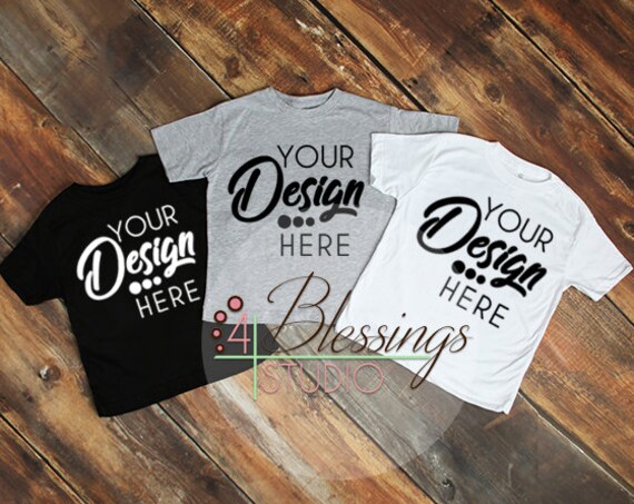 Three Colors Kids Shirts Shirt Mockup Black White