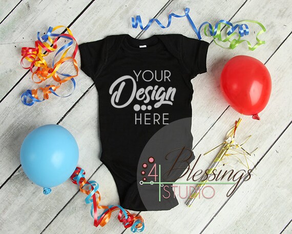 Birthday Shirt Mockup Blank Black Baby Bodysuit-Shirt Mockup