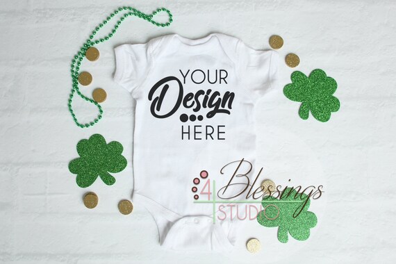 St Patricks Mockup White One Piece Bodysuit St Pattys