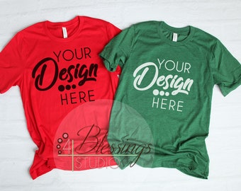 Download Free Bella Canvas Mockup Tshirt Mockup Red Heather Grass Green 3001 Unisex Flat Shirt Mock Up Styled Tshirt Flat Lay Photo Couples Two Shirt Red T Shirt Mockup Psd File PSD Mockup Template