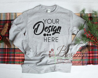 Download Christmas Sport Gray Long Sleeve Tshirt Mockup Unisex ...