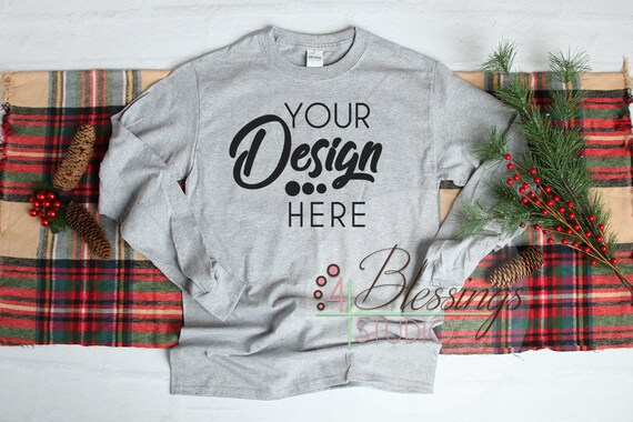 Christmas Sport Gray Long Sleeve T-Shirt Mockup Unisex Shirt