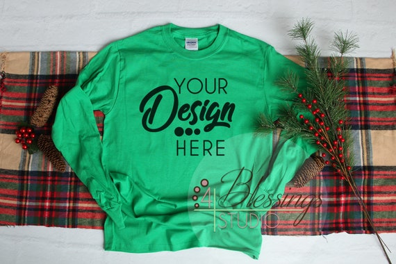 Christmas Irish Green Long Sleeve T-Shirt Mockup Unisex Shirt Christmas Irish Green Long Sleeve T-Shirt Mockup Unisex Shirt