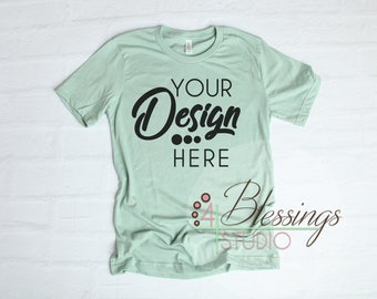 Download Heather Dusty Blue T Shirt Bella Canvas Mockup 3001 Unisex Shirt Green T Shirt Flat Shirt Mockup Shirt Flat Lay Top View Shirt Template 3d Wall Logo Mockup PSD Mockup Templates