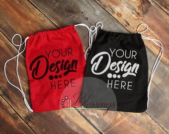 Download Free Drawstring Bag Mockup Red Cinch Backpack Template Mockup Natural Tote Mock Up Blank Tote Bag Photo Shopping Bag Mockup Flat Lay Stock PSD Template