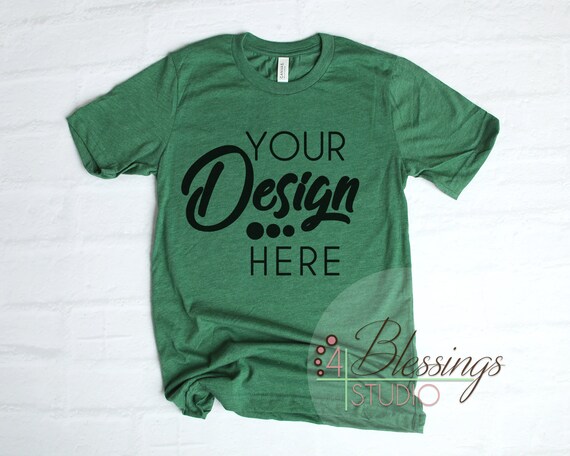 Heather Grass Green T-Shirt Bella Canvas Mockup 3001