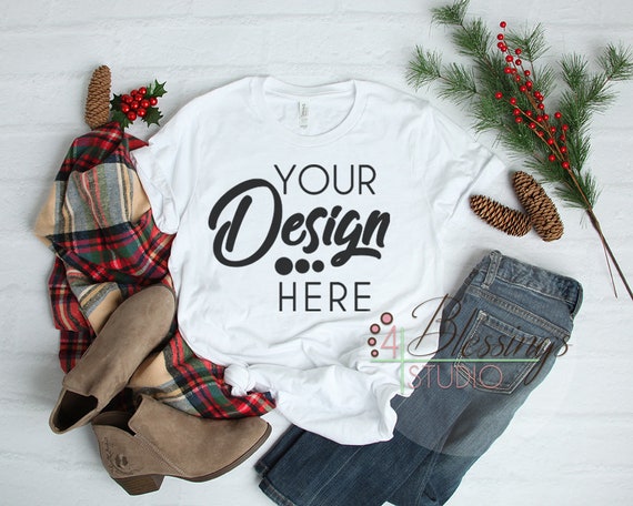 Download Free Christmas White T-Shirt Bella Canvas Mockup 3001 ...