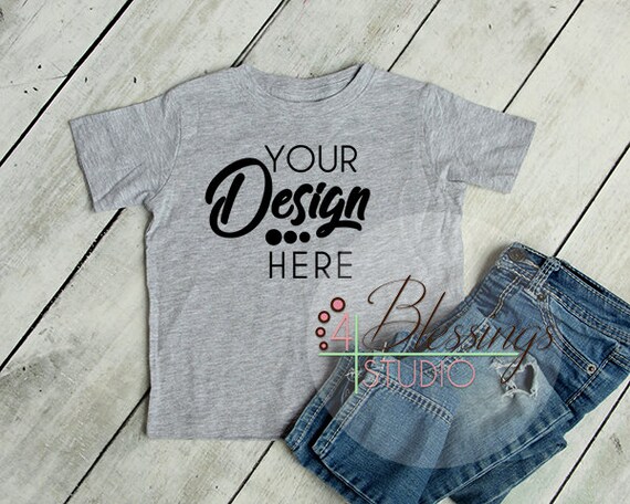 Blank Heather Gray Kids T-Shirt Mockup Gray Shirt Blank Heather Gray Kids T-Shirt Mockup Gray Shirt
