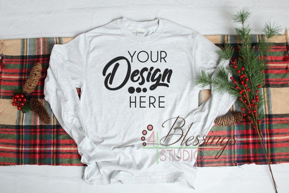 Christmas Ash Long Sleeve T-Shirt Mockup Unisex Shirt Gildan Christmas Ash Long Sleeve T-Shirt Mockup Unisex Shirt Gildan