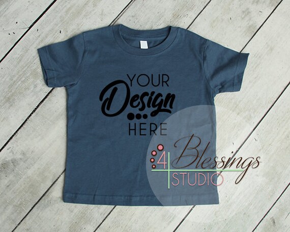 Blank Indigo Blue Kids T-Shirt Mockup Blue Shirt