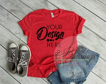 Download Bella Canvas Mockup Tshirt Mockup Red Heather 3001 Unisex ...