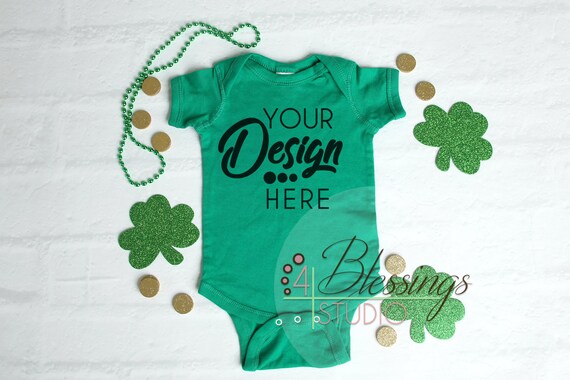 St Patricks Mockup Green One Piece Bodysuit St Pattys