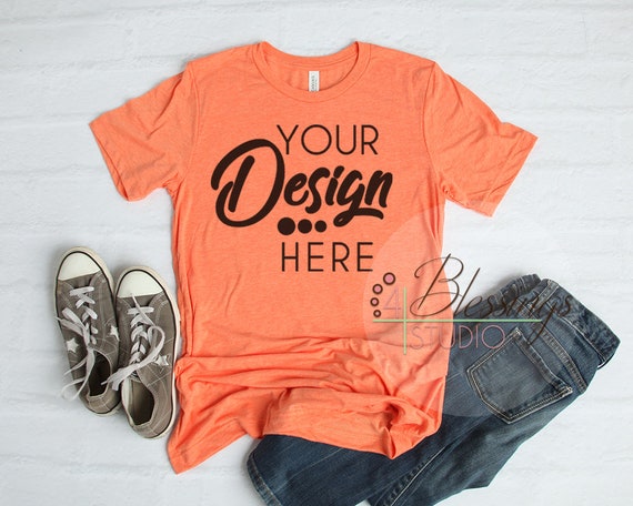 Bella Canvas 3413 Orange Unisex Triblend T-Shirt Mockup Orange