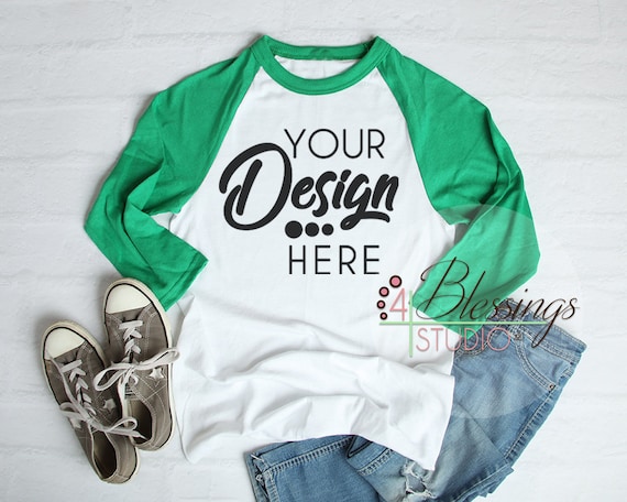 Raglan Shirt Mockup Baseball T-Shirt White And Green