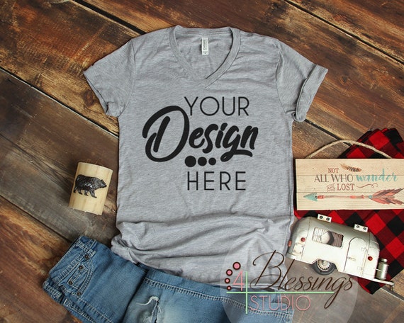 Camping Mockup Heather Athletic Gray Bella Canvas 3005 Vneck