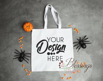 Halloween Tote Bag Mockup Trick Or Treat Bag Mock Up Blank Canvas Tote Mockup White Tote Mock Up Blank Tote Bag Photo Shopping Bag Mockup Packaging Mockups Design