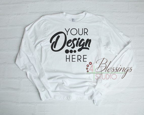 White Long Sleeve T-Shirt Mockup Unisex Shirt American Apparel