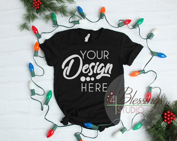 Download Free Christmas Black T-Shirt Bella Canvas Mockup 3001 Unisex Shirt (PSD) - Download Free ...
