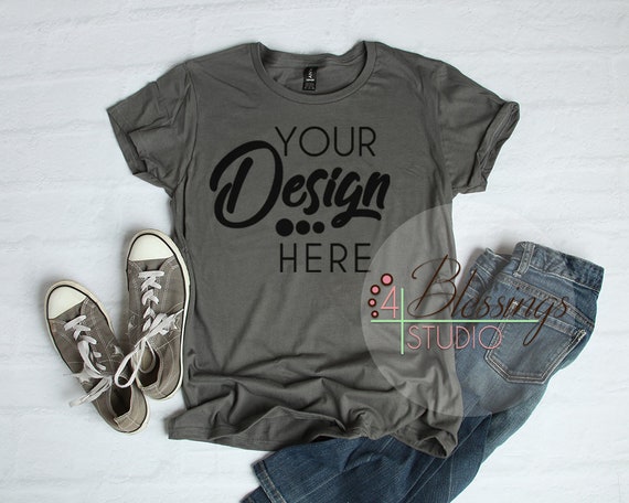 Anvil T-Shirt Mockup 880 Womens T-Shirt Mockup Charcoal Shirt