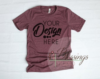 Download Free Heather Maroon T Shirt Bella Canvas Mockup 3001 Unisex Shirt Maroon T Shirt Flat Shirt Mockup Shirt Flat Lay Top View Shirt Template PSD Template