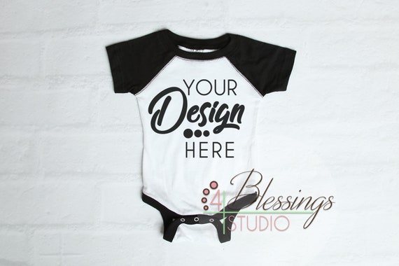 Raglan Bodysuit Mockup Blank White Black Baby Bodysuit Rabbit Raglan Bodysuit Mockup Blank White Black Baby Bodysuit Rabbit