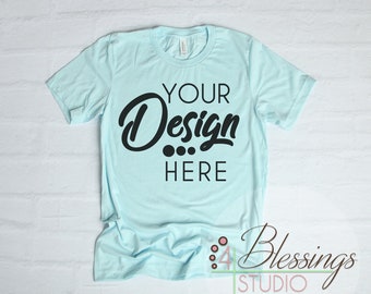 Heather Ice Blue T Shirt Bella Canvas Mockup 3001 Unisex Shirt Blue T Shirt Flat Shirt Mockup Shirt Flat Lay Top View Shirt Template Free Layered Mockup Psd File