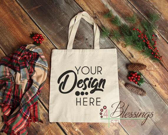 Natural Christmas Tote Bag Mockup Christmas Bag Mock Up